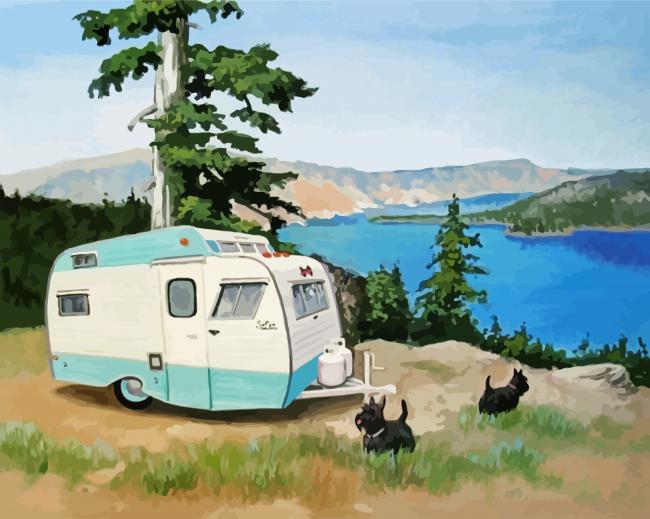 Travel Trailer By Lake paint by numbers