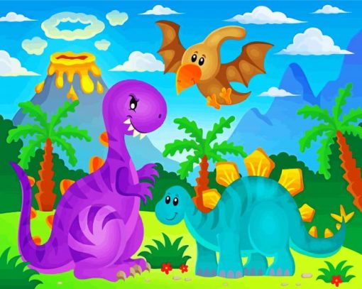Three Cartoon Dinosaurs paint by numbers
