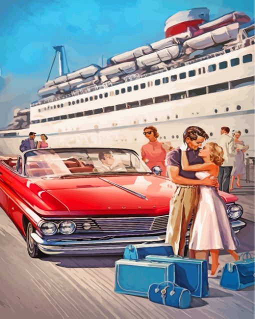 Vintage Travel Couple Poster paint by numbers