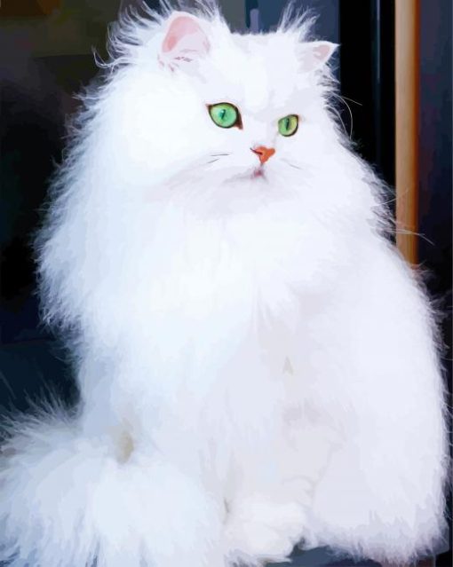 White Fluffy Cat paint by numbers