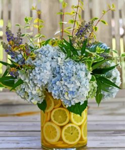 Aesthetic Blue Flowers Vase With Lemons paint by numbers