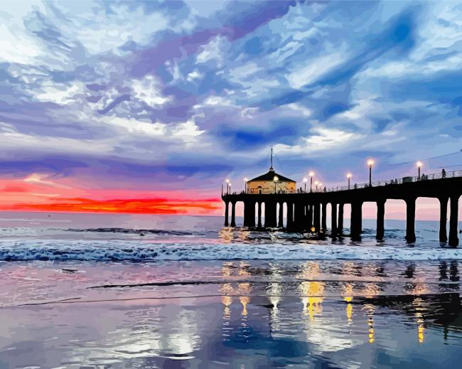 beautiful sunset in manhattan beach paint by number