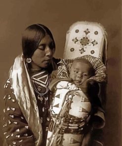 black and white Native American mom and baby paint by number