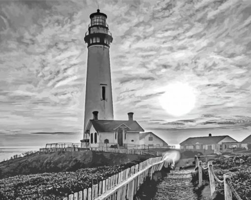 Black And White Lighthouse Paint by numbers