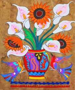 Flowers And Birds Mexican paint by numberFolk Art