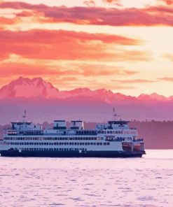 Seattle Ferry At Sunset Paint by numbers