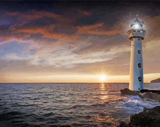 Lighthouse Sunset paint by numbers