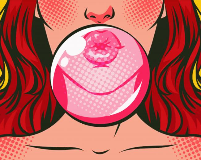 Girl Blowing Bubble Gum Pop Art paint by numbers