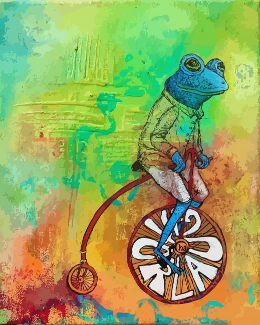 Blue Frog On Bicycle paint by numbers