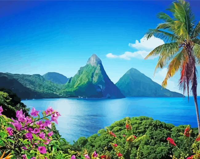 Pitons St Lucia Landscape paint by numbers