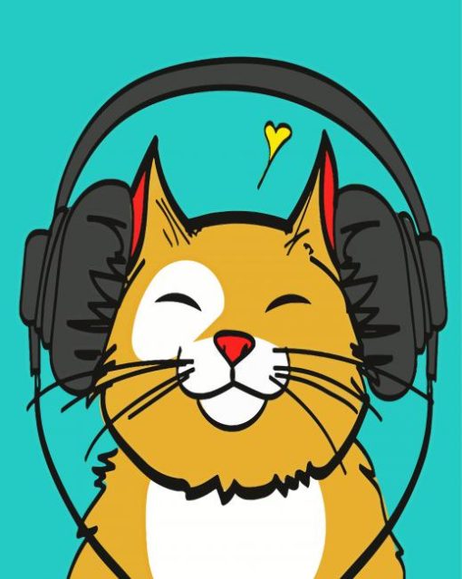 Cat Wearing Headphones Illustration paint by numbers