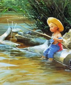 Cute Boy Fishing paint by numbers