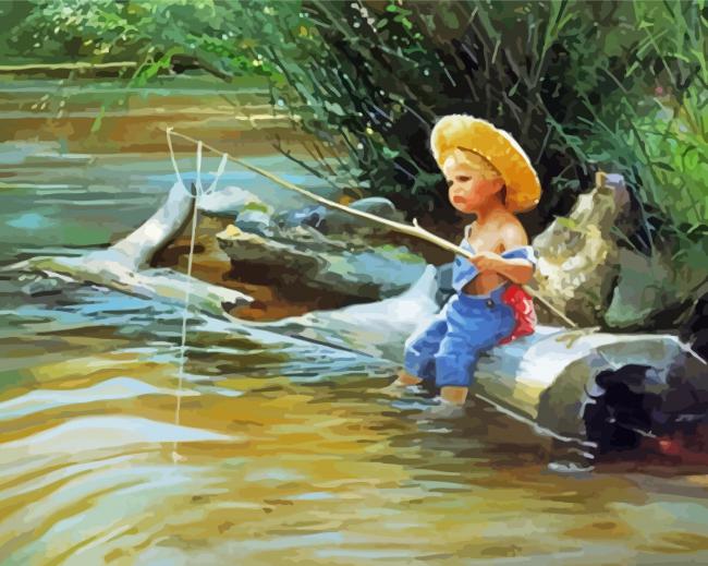 Cute Boy Fishing paint by numbers