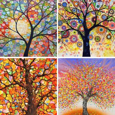 Abstract Trees painting by numbers