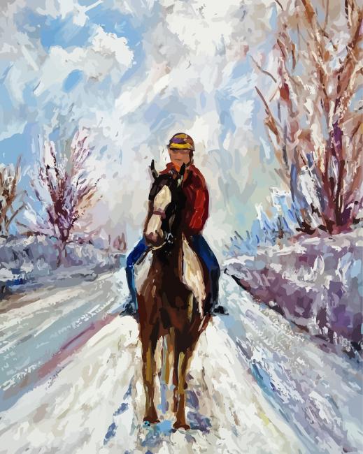 Riding Horse In Snow paint by numbers