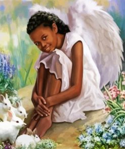 Cute Black Angel And Bunnies paint by numbers