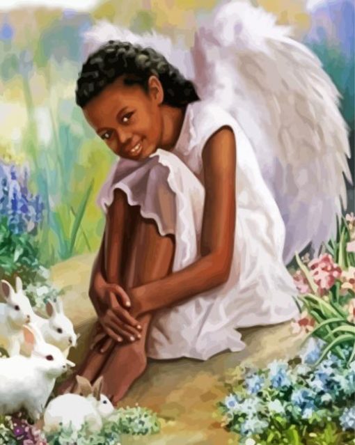 Cute Black Angel And Bunnies paint by numbers